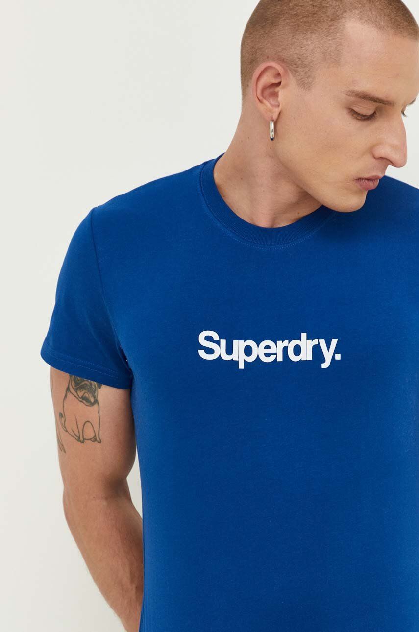 Bavlněné tričko Superdry s potiskem - modrá - 100 % Bavlna