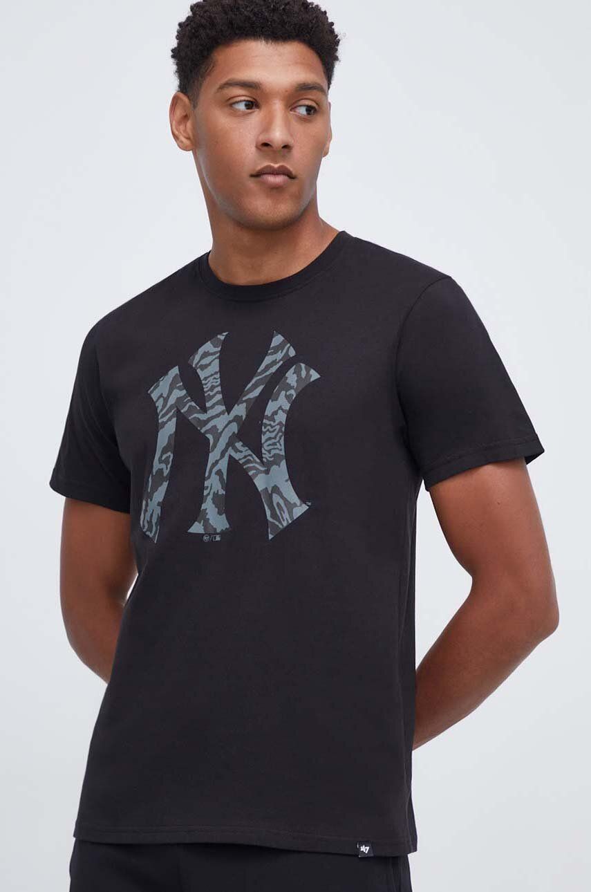 Bavlněné tričko 47brand MLB New York Yankees černá barva, s potiskem