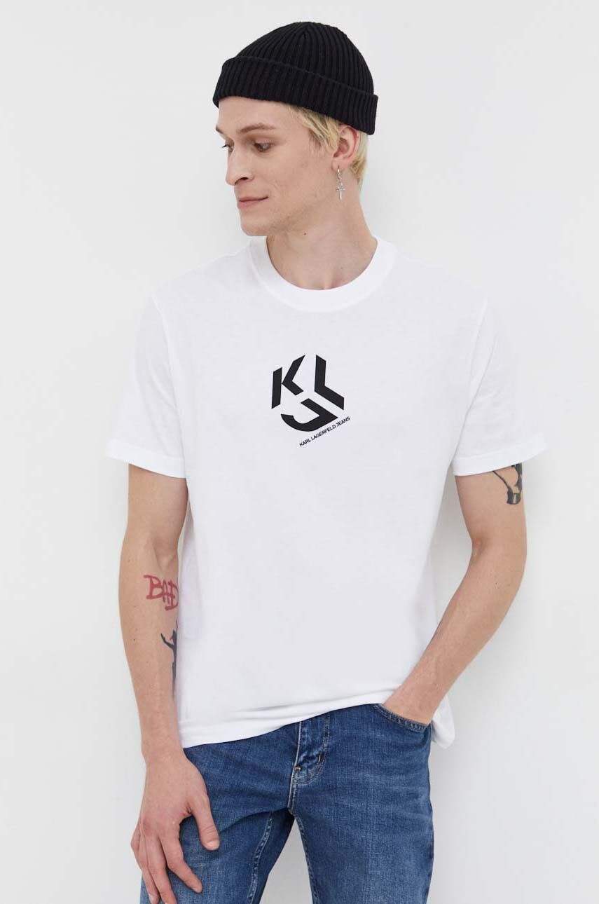 Levně Bavlněné tričko Karl Lagerfeld Jeans bílá barva, s potiskem