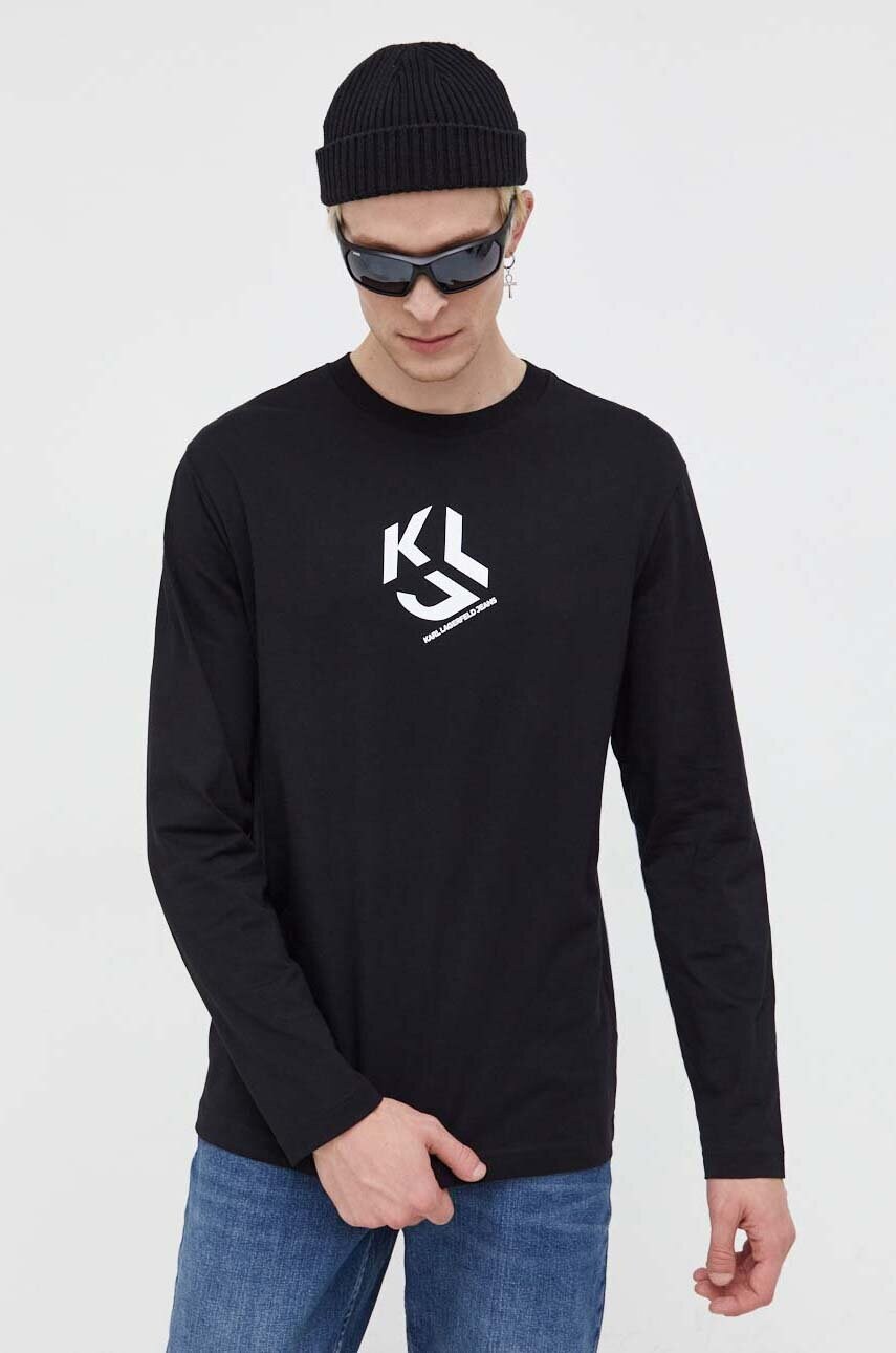

Хлопковый лонгслив Karl Lagerfeld Jeans цвет чёрный с принтом