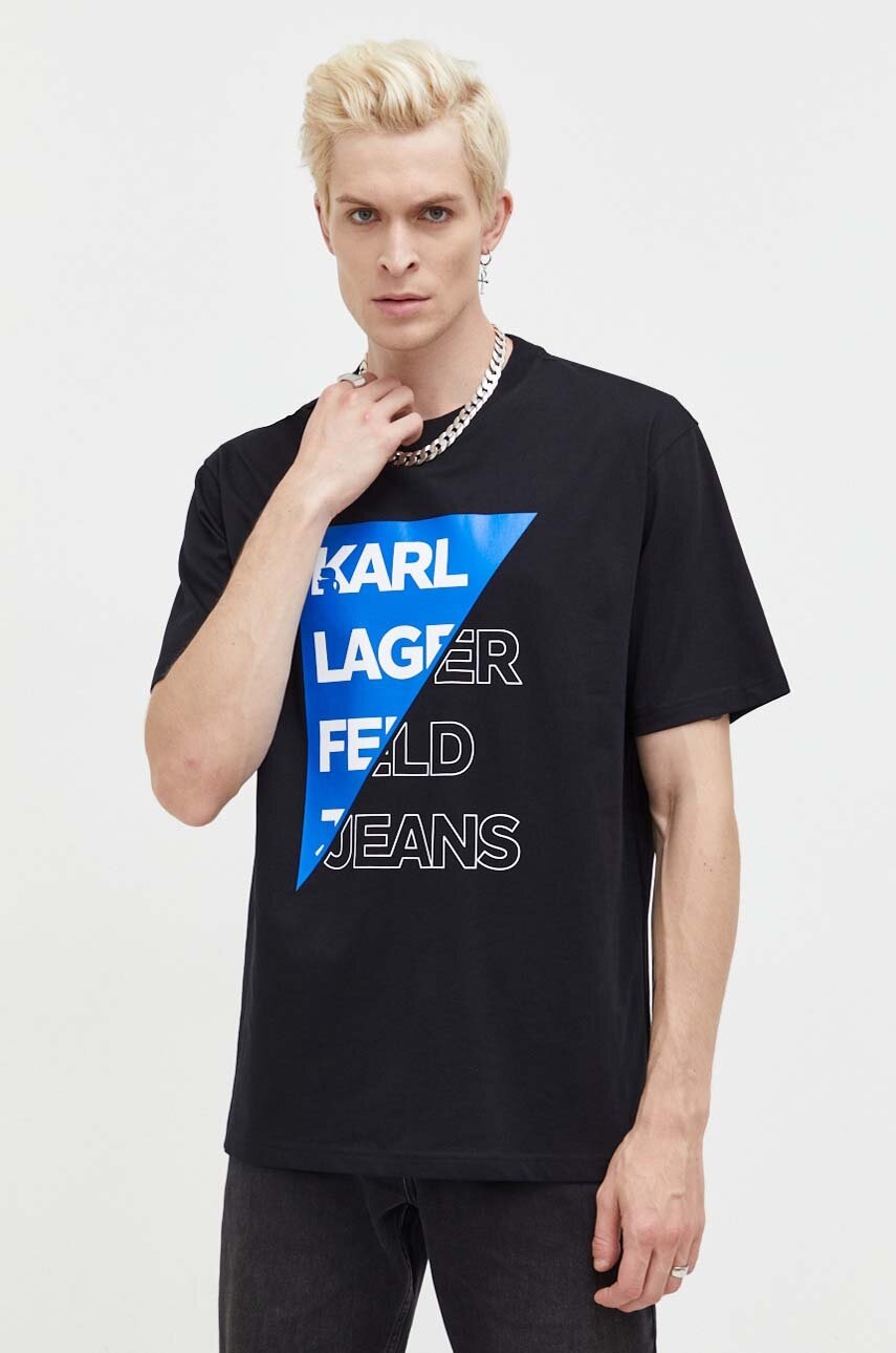 Karl Lagerfeld Jeans Tricou Din Bumbac Culoarea Negru, Cu Imprimeu