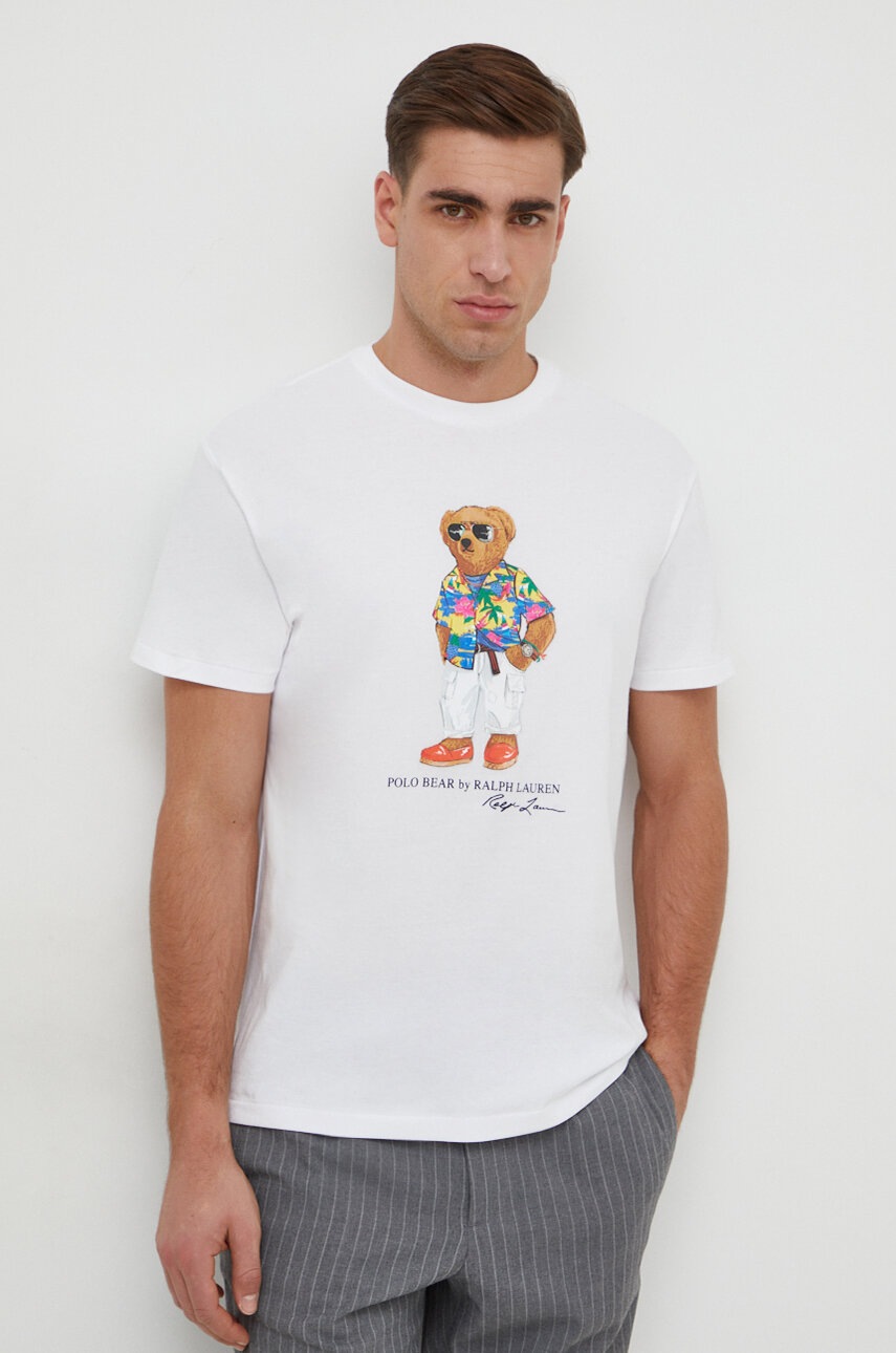 

Памучна тениска Polo Ralph Lauren в бяло с принт 710854497, Бял