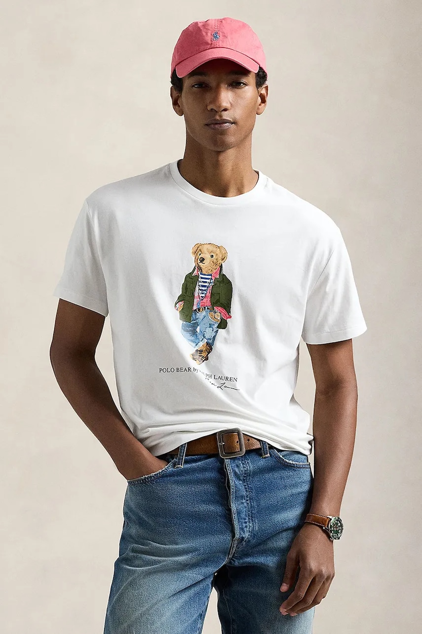 Levně Bavlněné tričko Polo Ralph Lauren bílá barva, s potiskem, 710854497