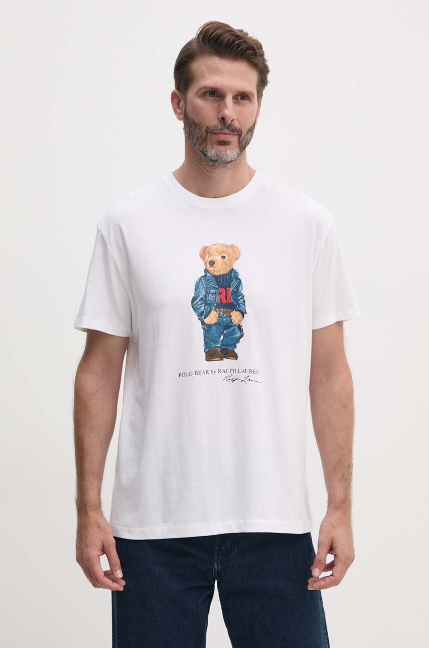 

Памучна тениска Polo Ralph Lauren в бежово с принт, Бежов