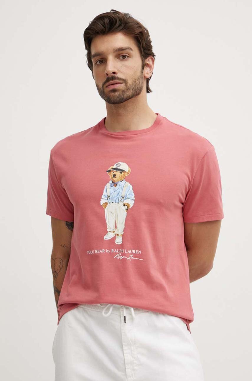 

Памучна тениска Polo Ralph Lauren в червено с принт, Червен