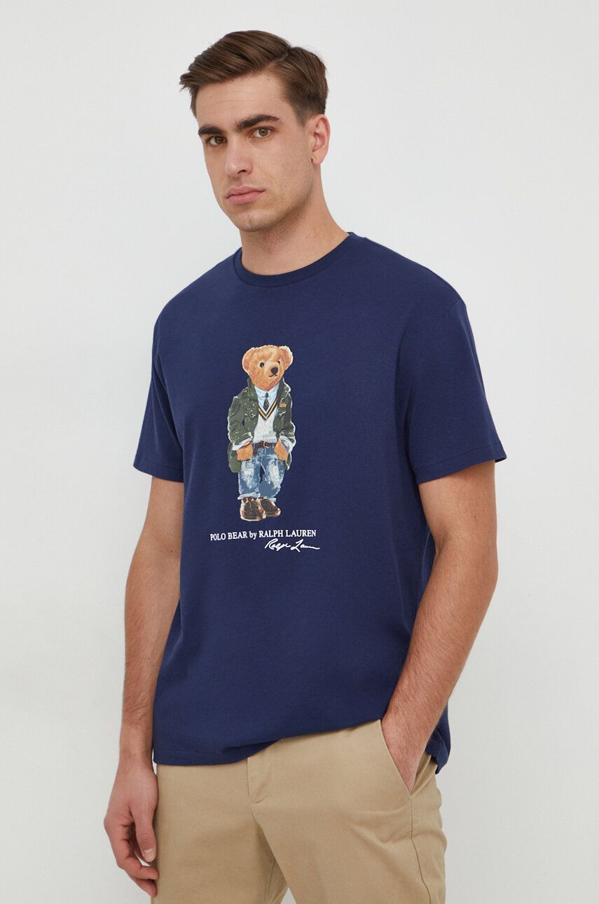 Levně Bavlněné tričko Polo Ralph Lauren tmavomodrá barva, s potiskem, 710854497