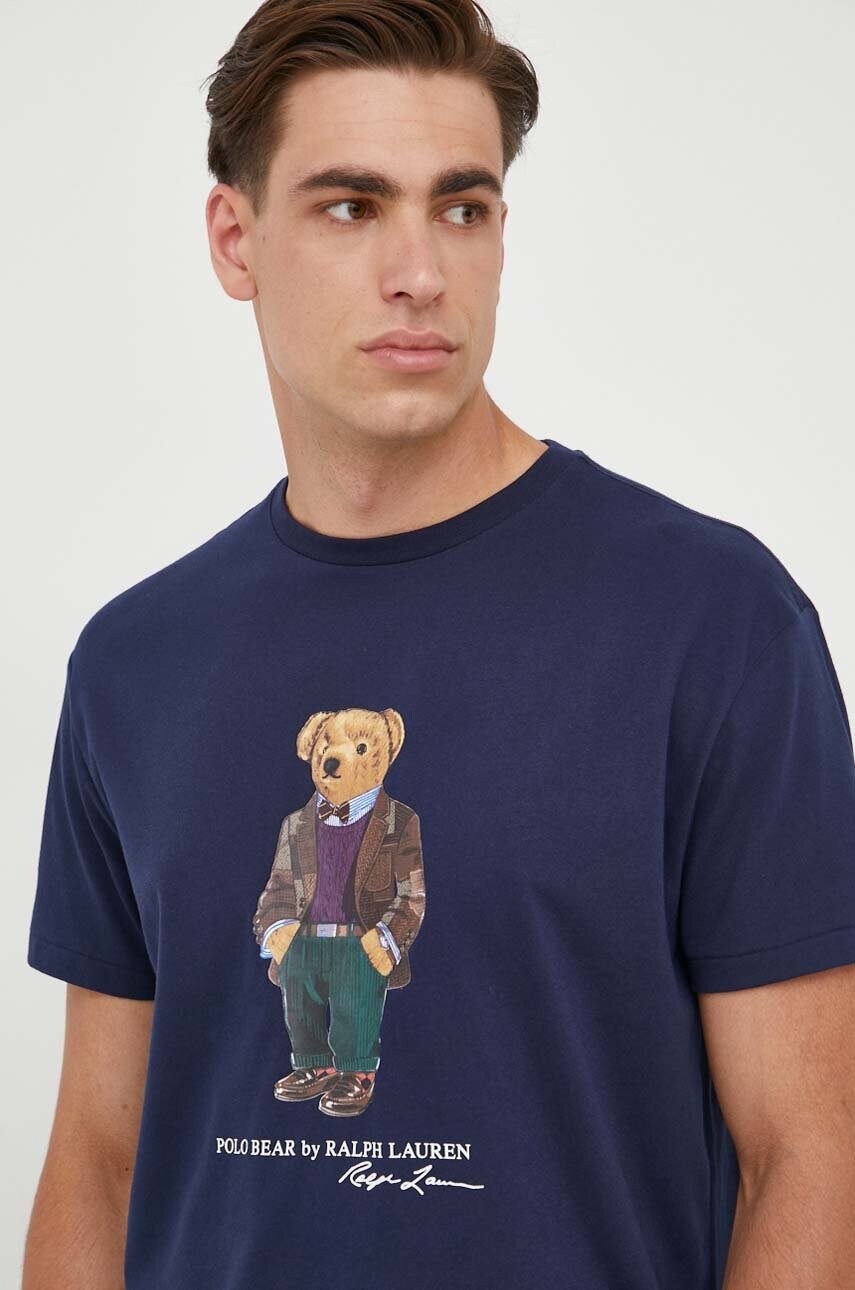 

Хлопковая футболка Polo Ralph Lauren цвет синий с принтом