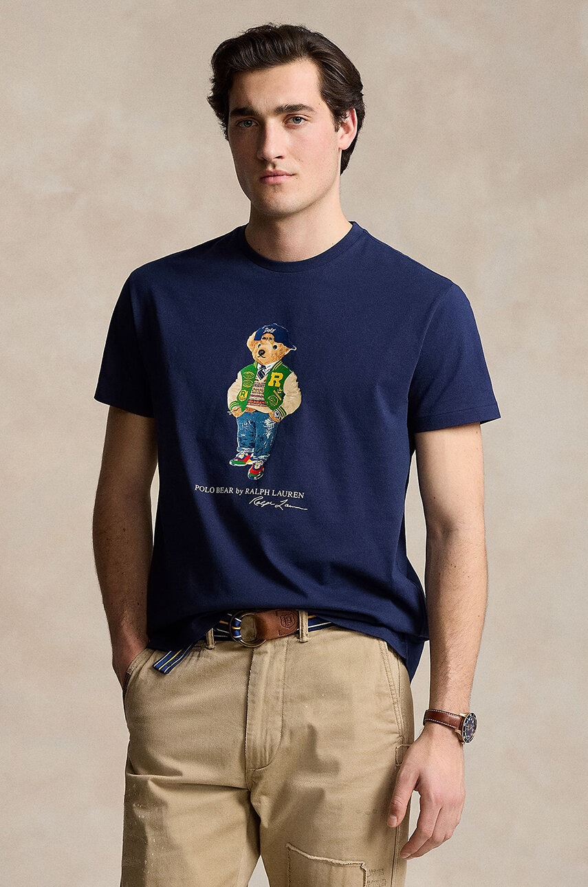 

Памучна тениска Polo Ralph Lauren в синьо с принт 710854497, Син