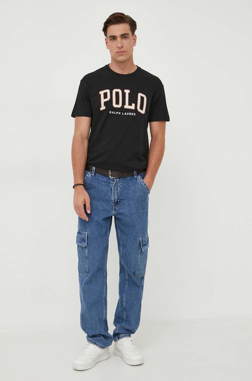 Levně Bavlněné tričko Polo Ralph Lauren černá barva, s aplikací