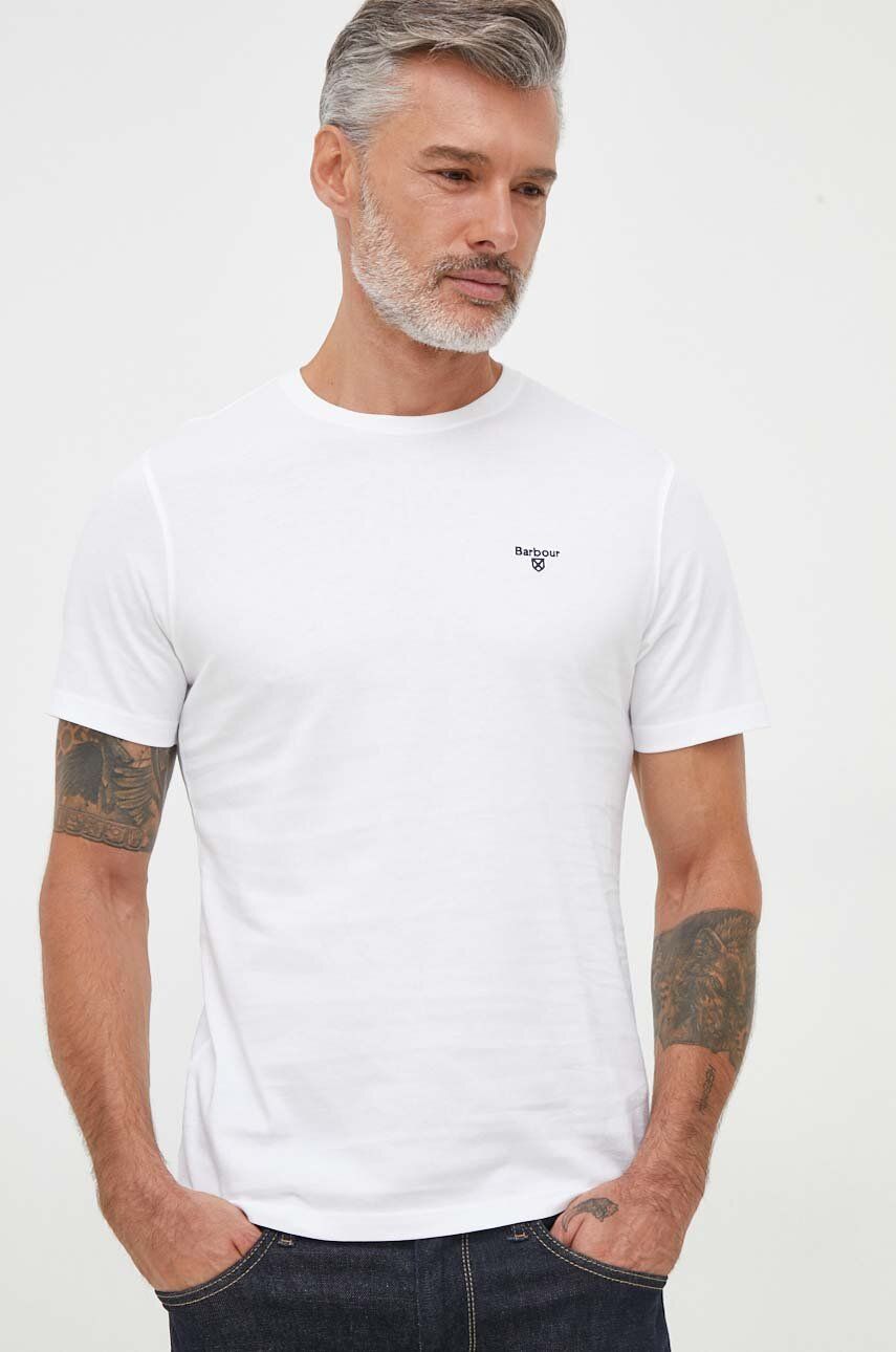Pamučna Majica Barbour Boja: Bijela, Bez Uzorka