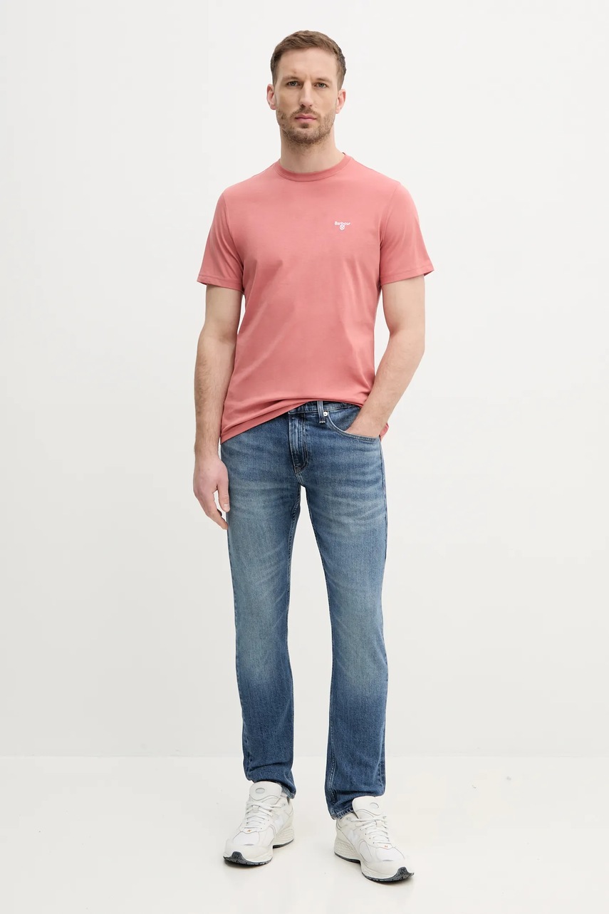 Хлопковая футболка Barbour цвет розовый однотонный Хлопковая футболка Barbour цвет розовый однотонный
