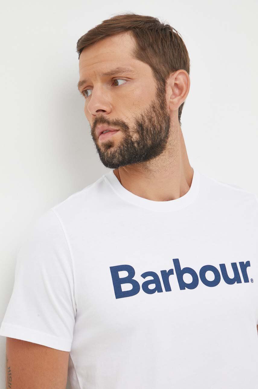 Barbour tricou din bumbac culoarea alb, cu imprimeu