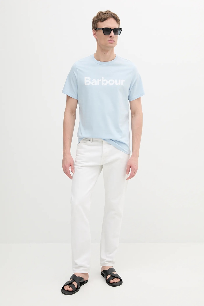 Хлопковая футболка Barbour цвет белый с принтом