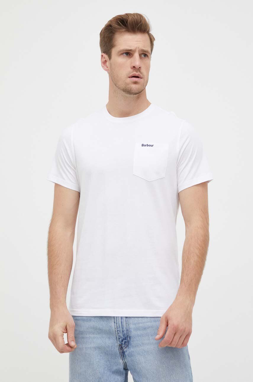 Levně Bavlněné tričko Barbour bílá barva