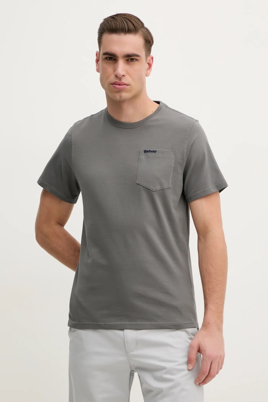 Barbour tricou din bumbac barbati, culoarea maro, neted