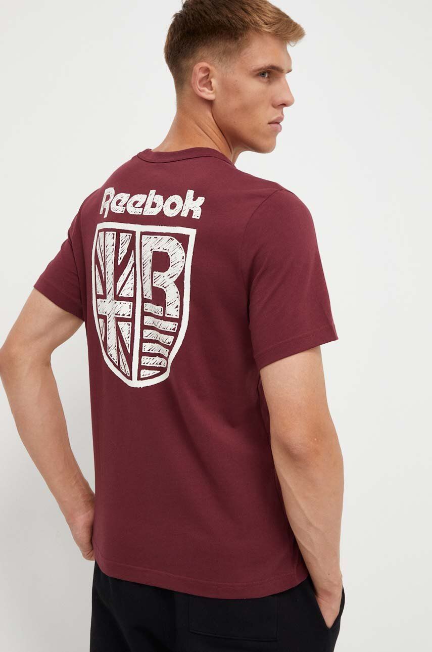 Reebok tricou din bumbac culoarea bordo, cu imprimeu