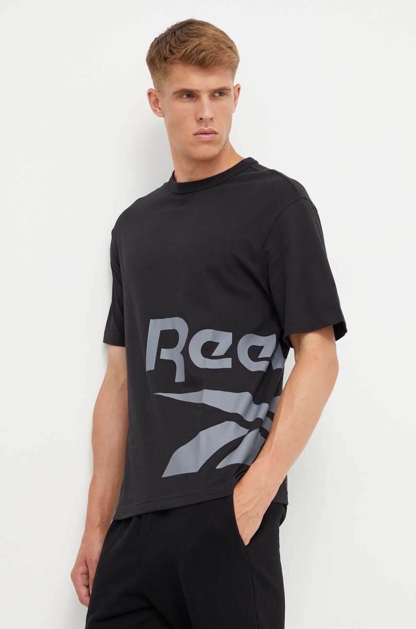 Reebok tricou din bumbac culoarea negru, cu imprimeu