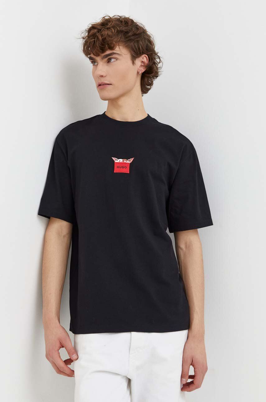 HUGO tricou din bumbac x Gremlins barbati, culoarea negru, cu imprimeu