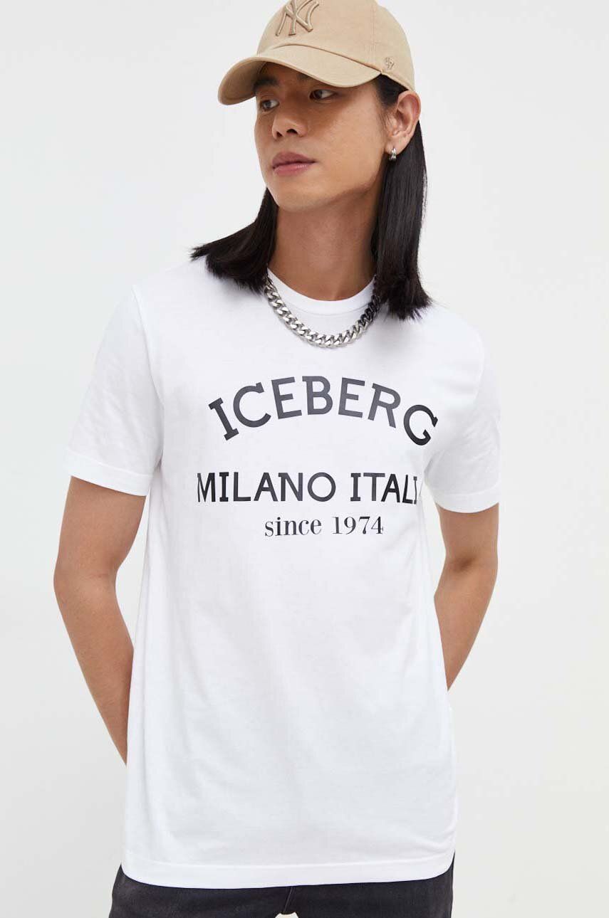 Iceberg tricou din bumbac culoarea alb, cu imprimeu