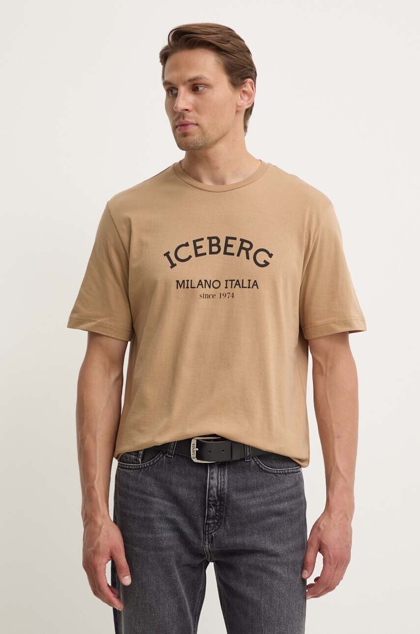 Iceberg tricou din bumbac culoarea bej, cu imprimeu