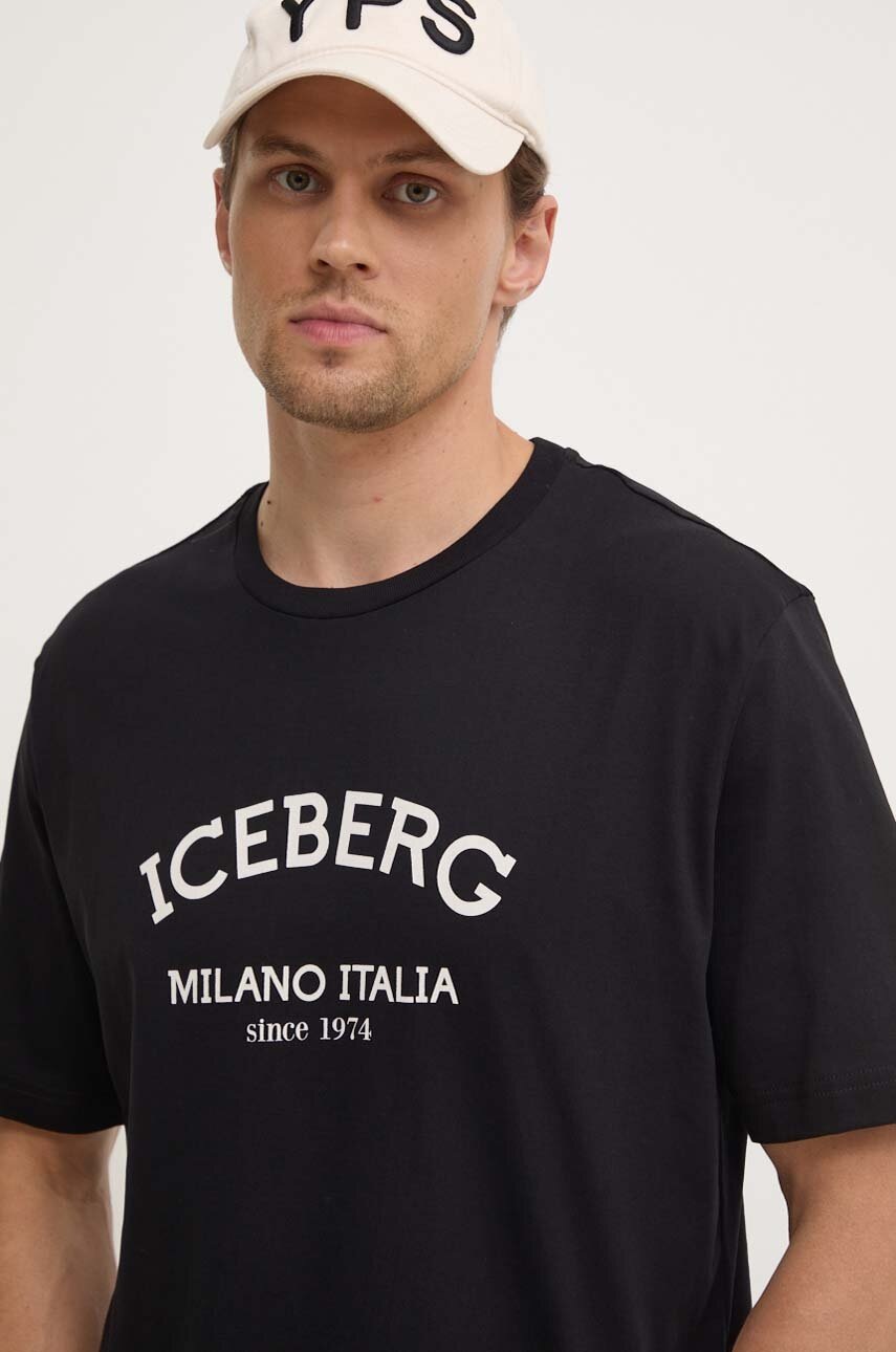 Iceberg tricou din bumbac culoarea negru, cu imprimeu