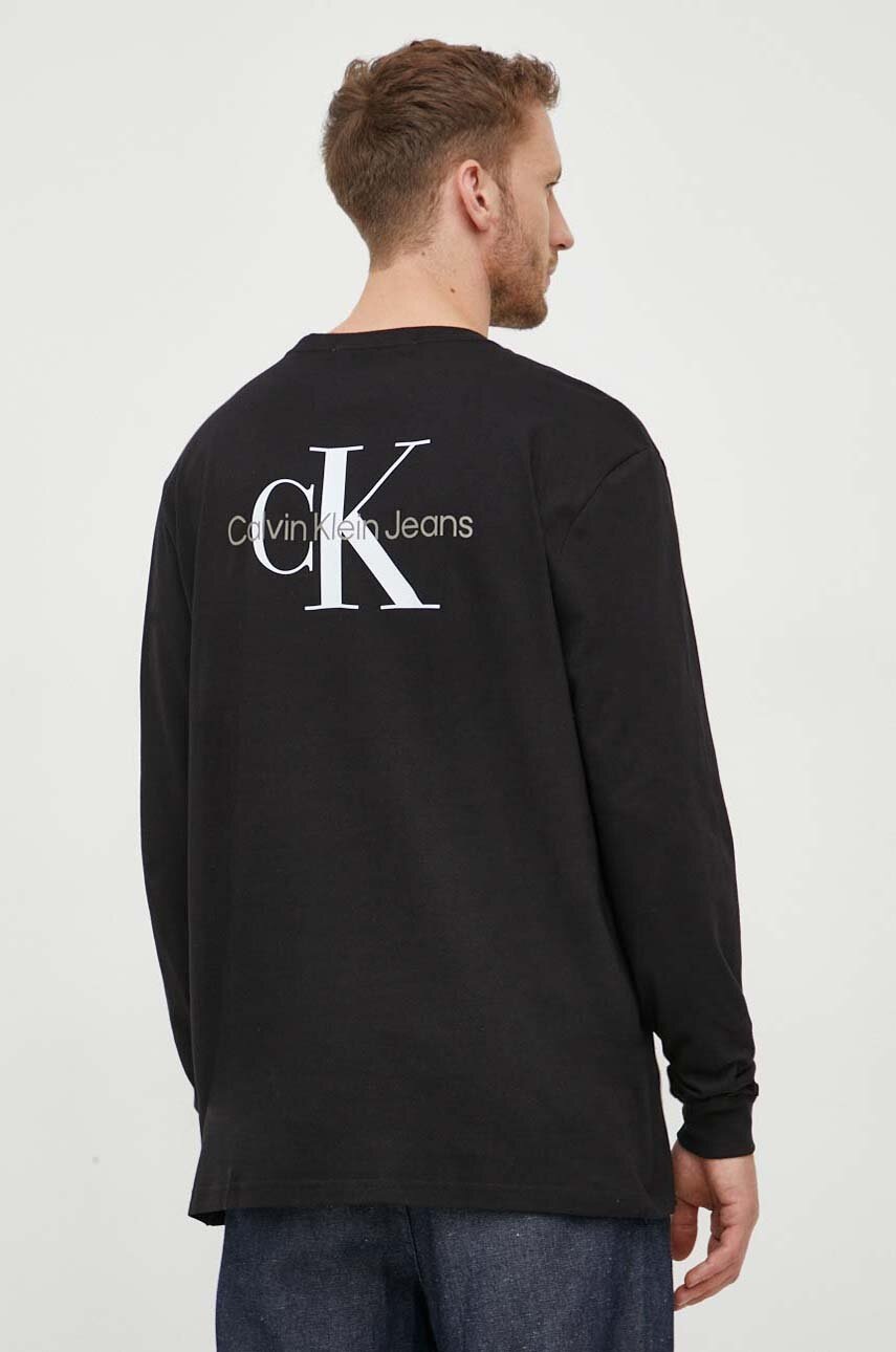

Памучна блуза с дълги ръкави Calvin Klein Jeans в черно с принт, Черен