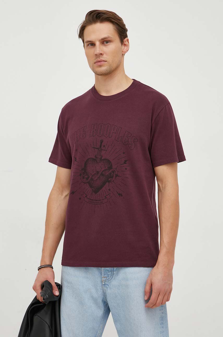 E-shop Bavlněné tričko The Kooples vínová barva