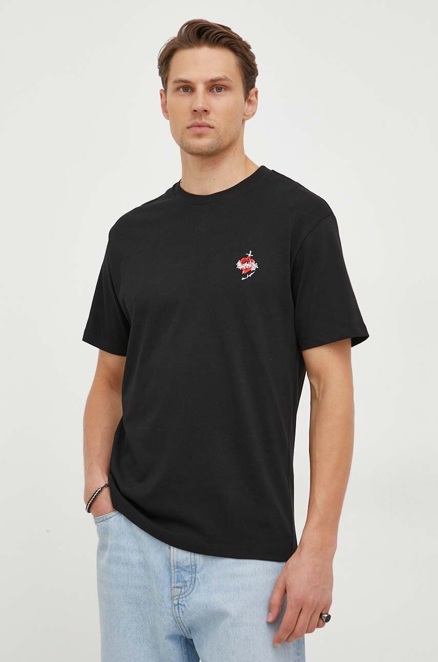 Levně Bavlněné tričko The Kooples černá barva, s aplikací