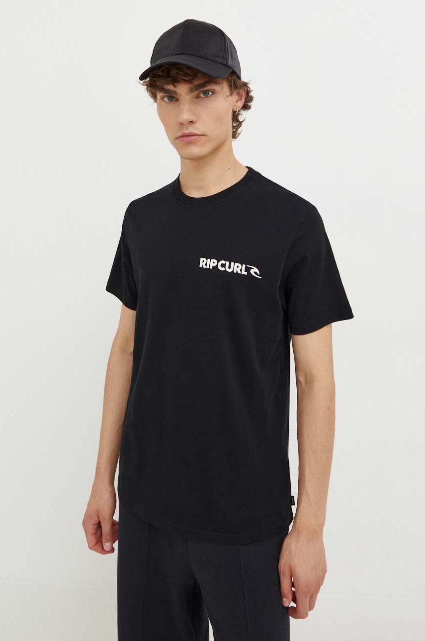 E-shop Bavlněné tričko Rip Curl černá barva, s potiskem