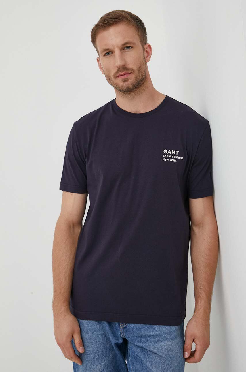Levně Bavlněné tričko Gant tmavomodrá barva, s aplikací