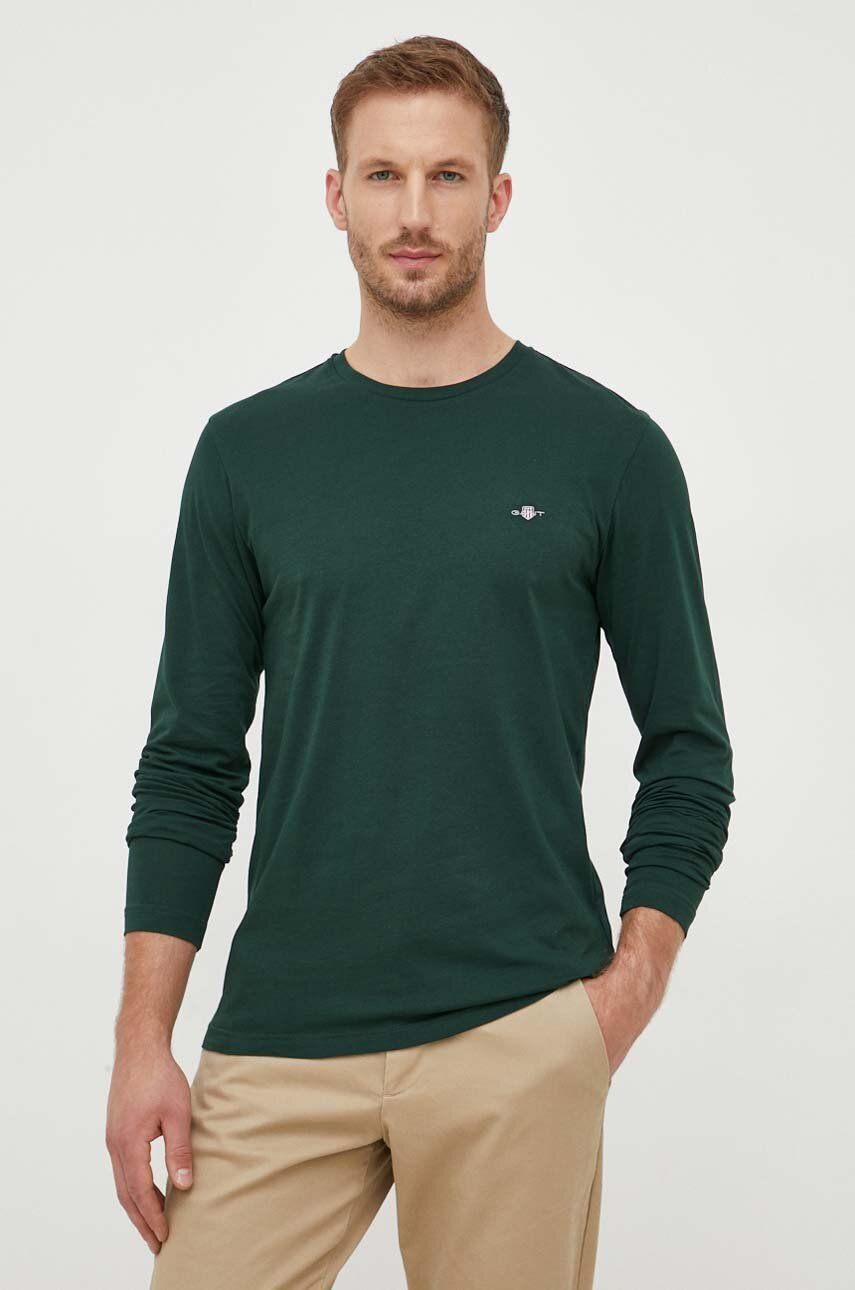 Bavlněné tričko s dlouhým rukávem Gant zelená barva - zelená - 100 % Bavlna