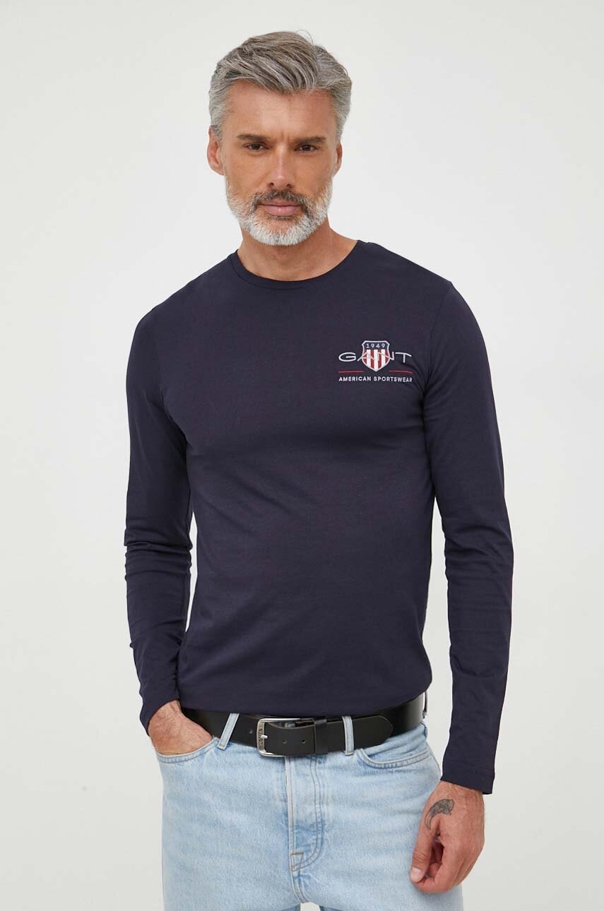 Gant longsleeve din bumbac culoarea albastru marin, cu imprimeu