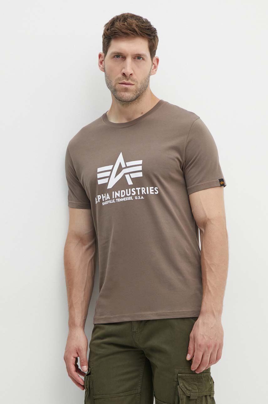 Alpha Industries tricou din bumbac Basic T-Shirt bărbați, culoarea bej, cu imprimeu 100501.183