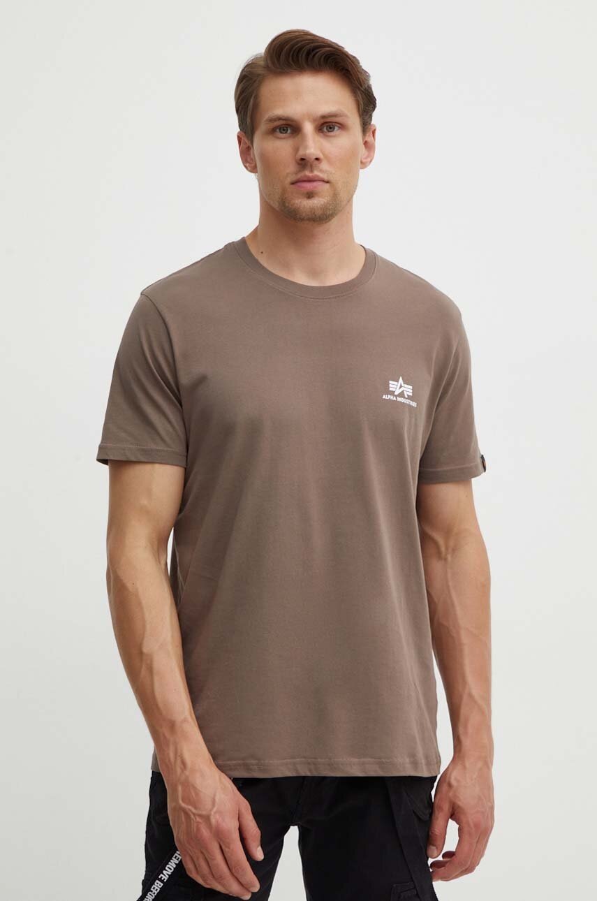 Alpha Industries tricou din bumbac Basic T Small Logo bărbați, culoarea bej, uni 188505.183