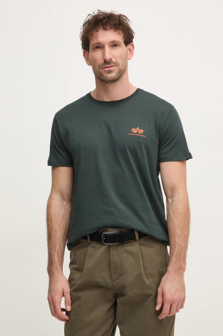 Alpha Industries tricou din bumbac Basic T Small Logo bărbați, culoarea turcoaz, uni 188505.353