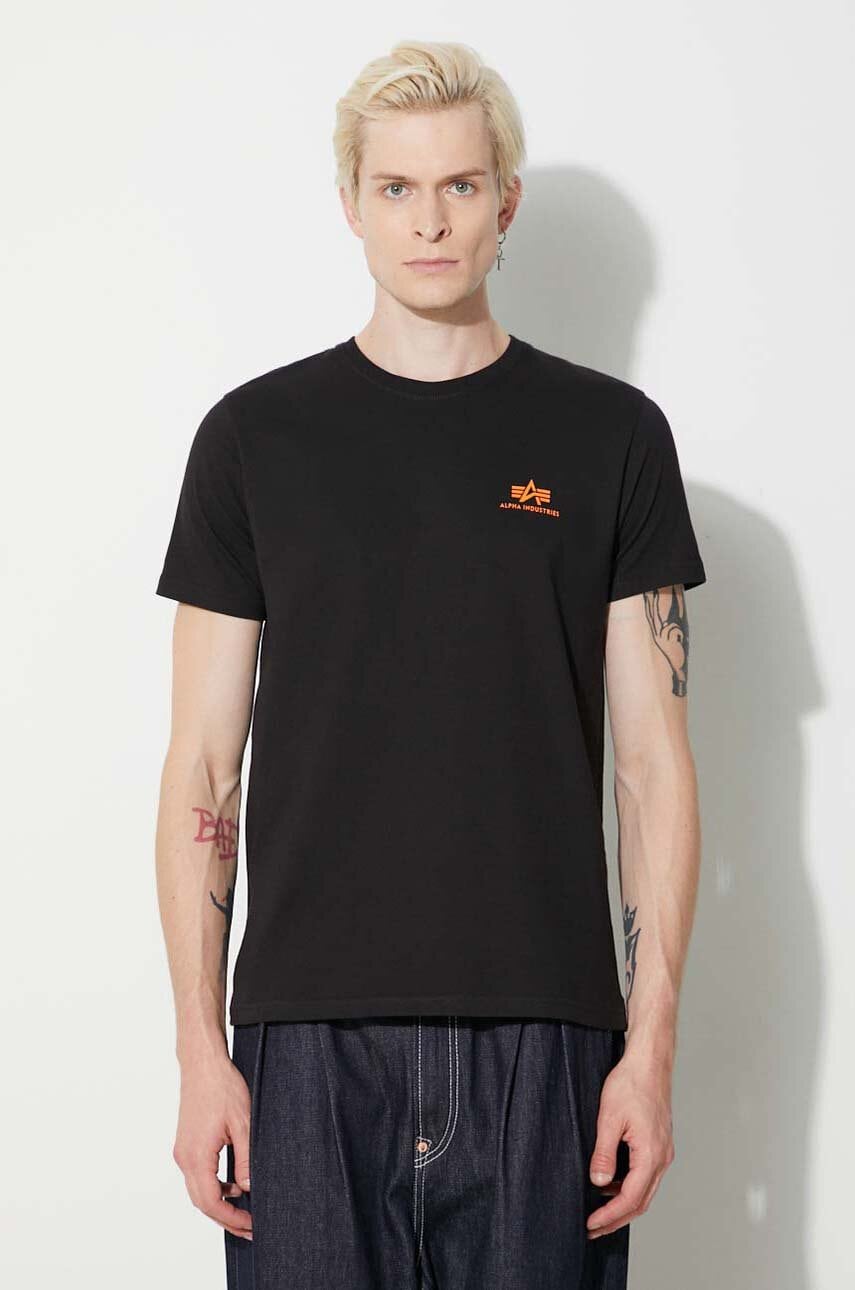 Alpha Industries tricou din bumbac Basic T Small Logo bărbați, culoarea negru, uni 188505.477