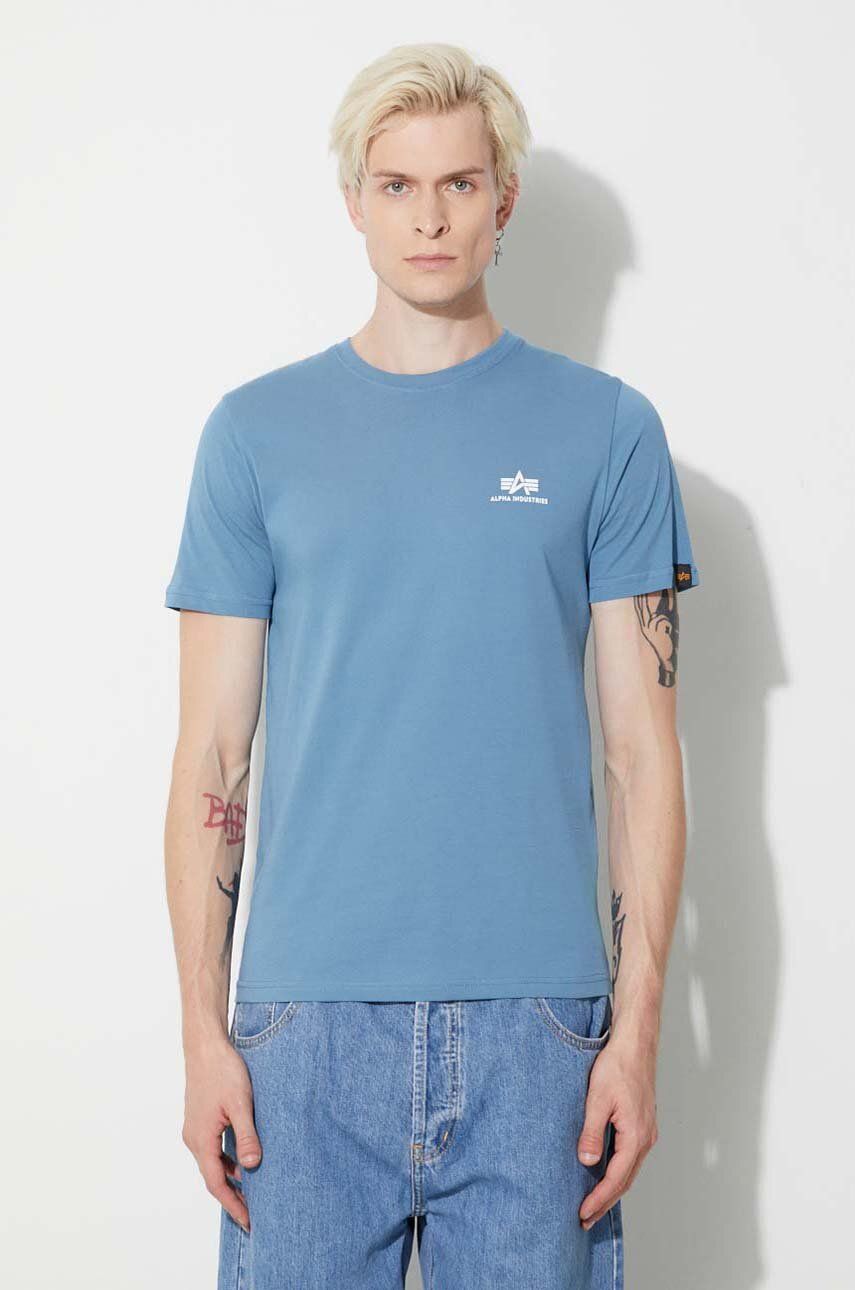 Bavlněné tričko Alpha Industries Basic T Small Logo 188505.538 - modrá - 100 % Bavlna