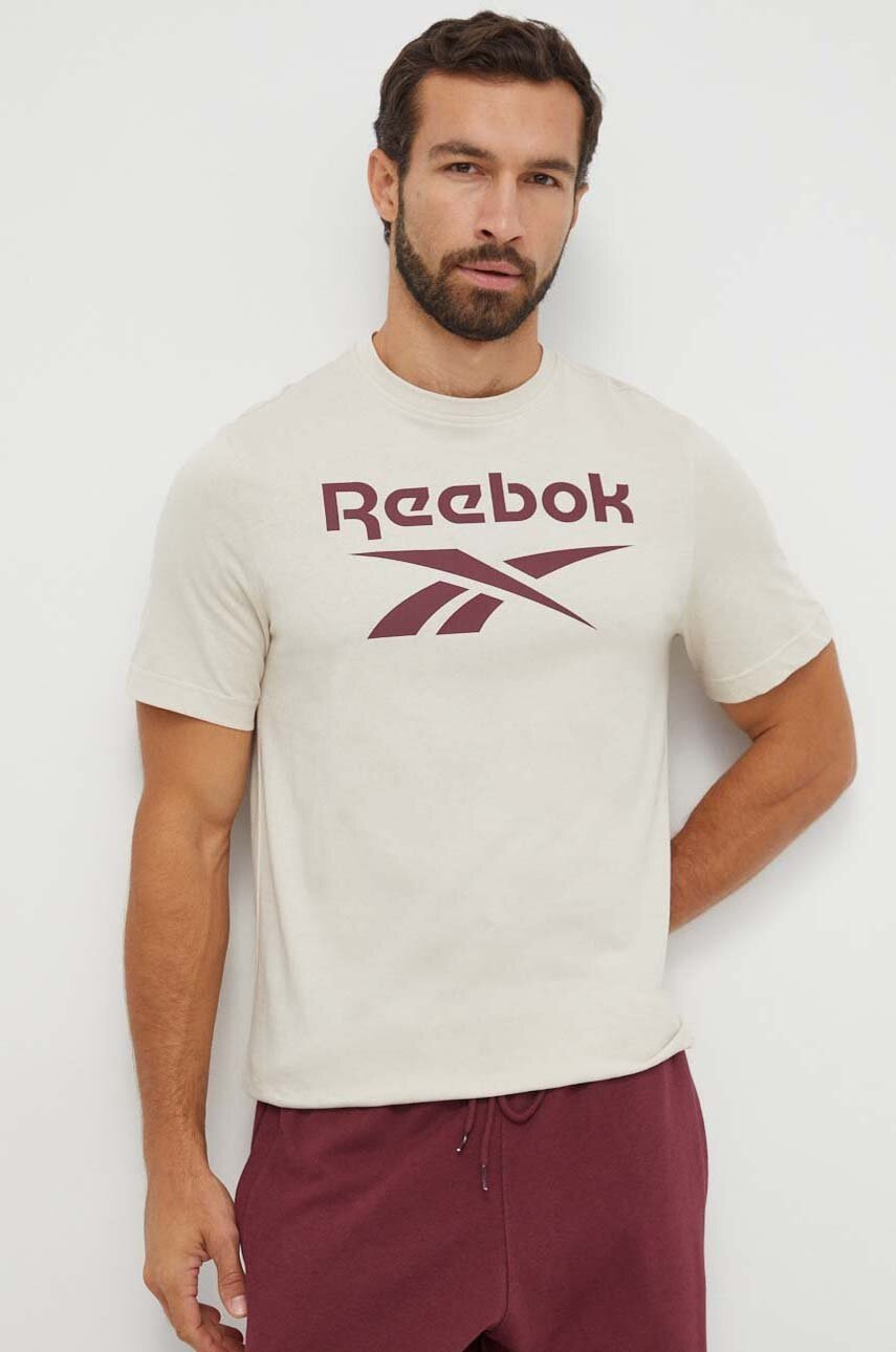 

Хлопковая футболка Reebok цвет бежевый с принтом