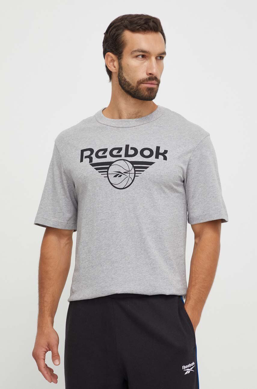 Levně Bavlněné tričko Reebok Classic Basketball šedá barva, s potiskem