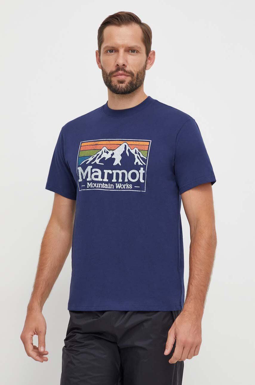 Sportovní tričko Marmot MMW Gradient tmavomodrá barva, s potiskem - námořnická modř - 60 % Bavlna