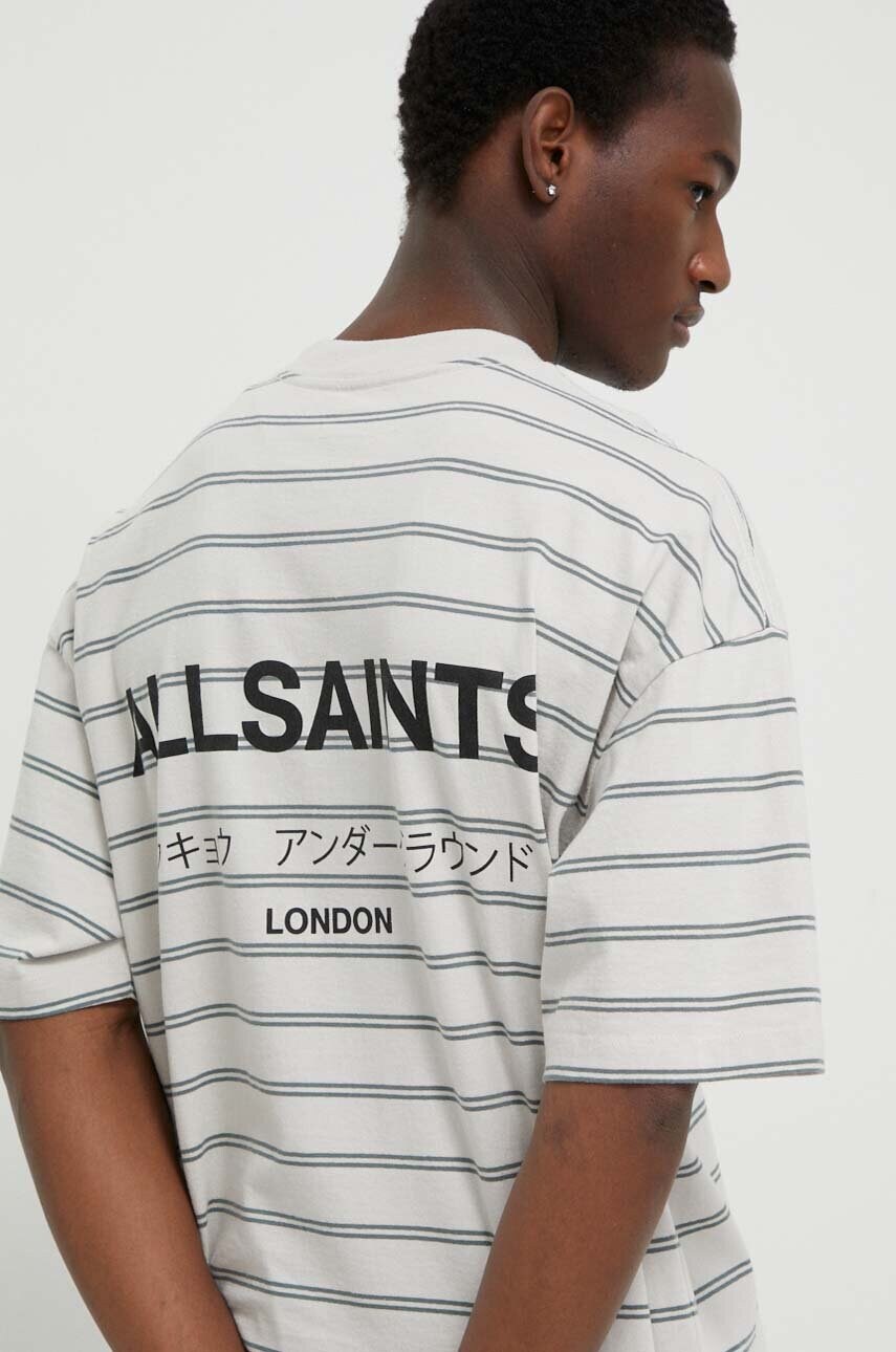 AllSaints tricou din bumbac UNDERGROUND STRIPE S culoarea gri, modelator