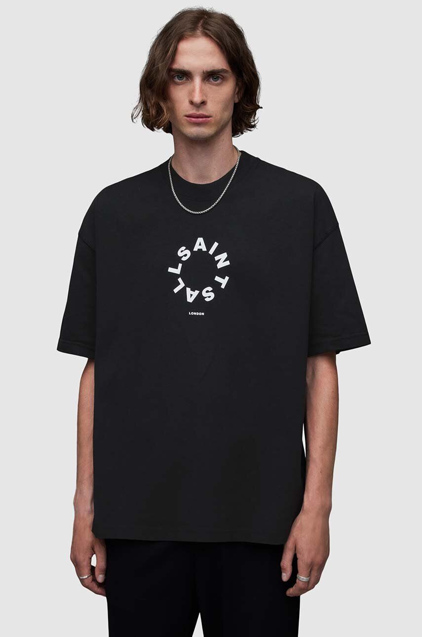 AllSaints tricou din bumbac TIERRA SS CREW culoarea negru, cu imprimeu