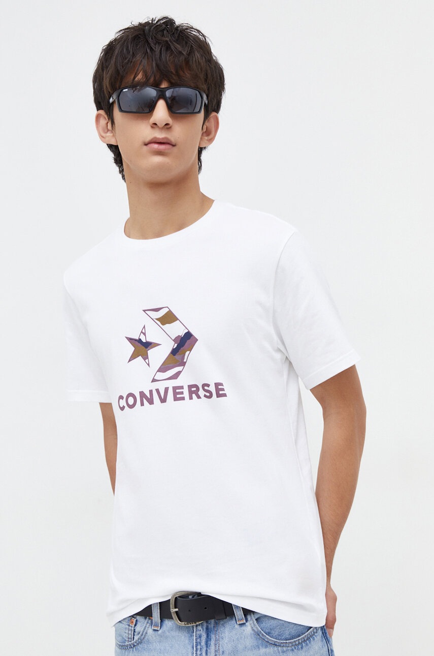

Памучна тениска Converse в бяло с принт, Бял
