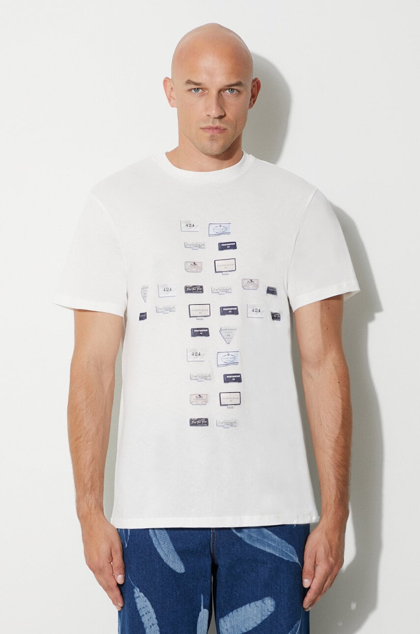 424 tricou din bumbac culoarea alb, cu imprimeu 35424M01.236532