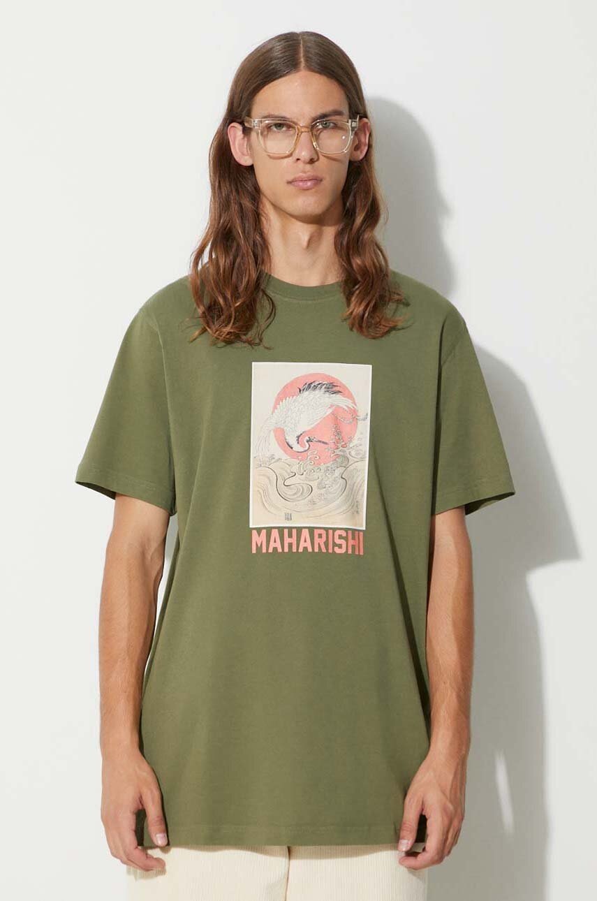 

Памучна тениска Maharishi Peace Crane T-Shirt в зелено с принт 1072, Зелен