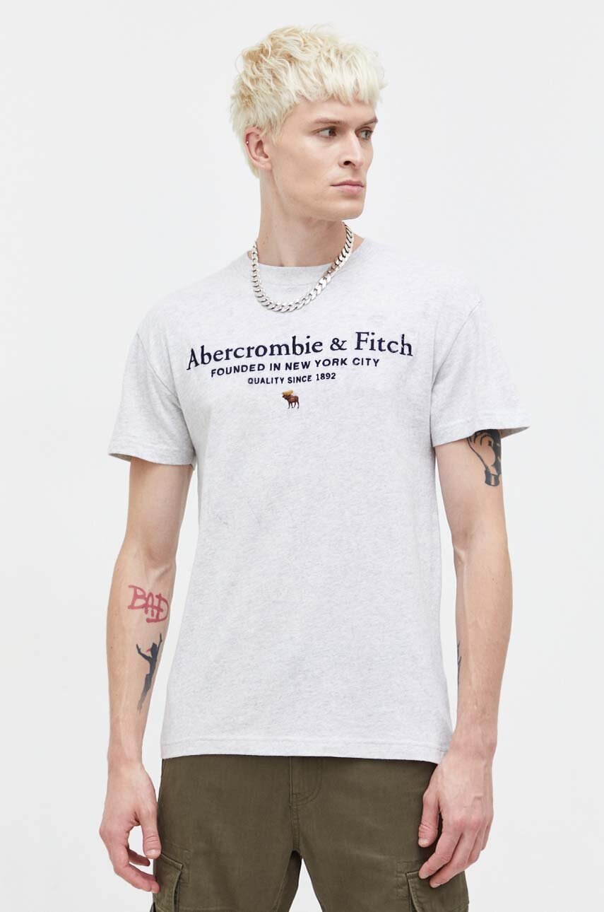 

Памучна тениска Abercrombie & Fitch в сиво с меланжов десен, Сив