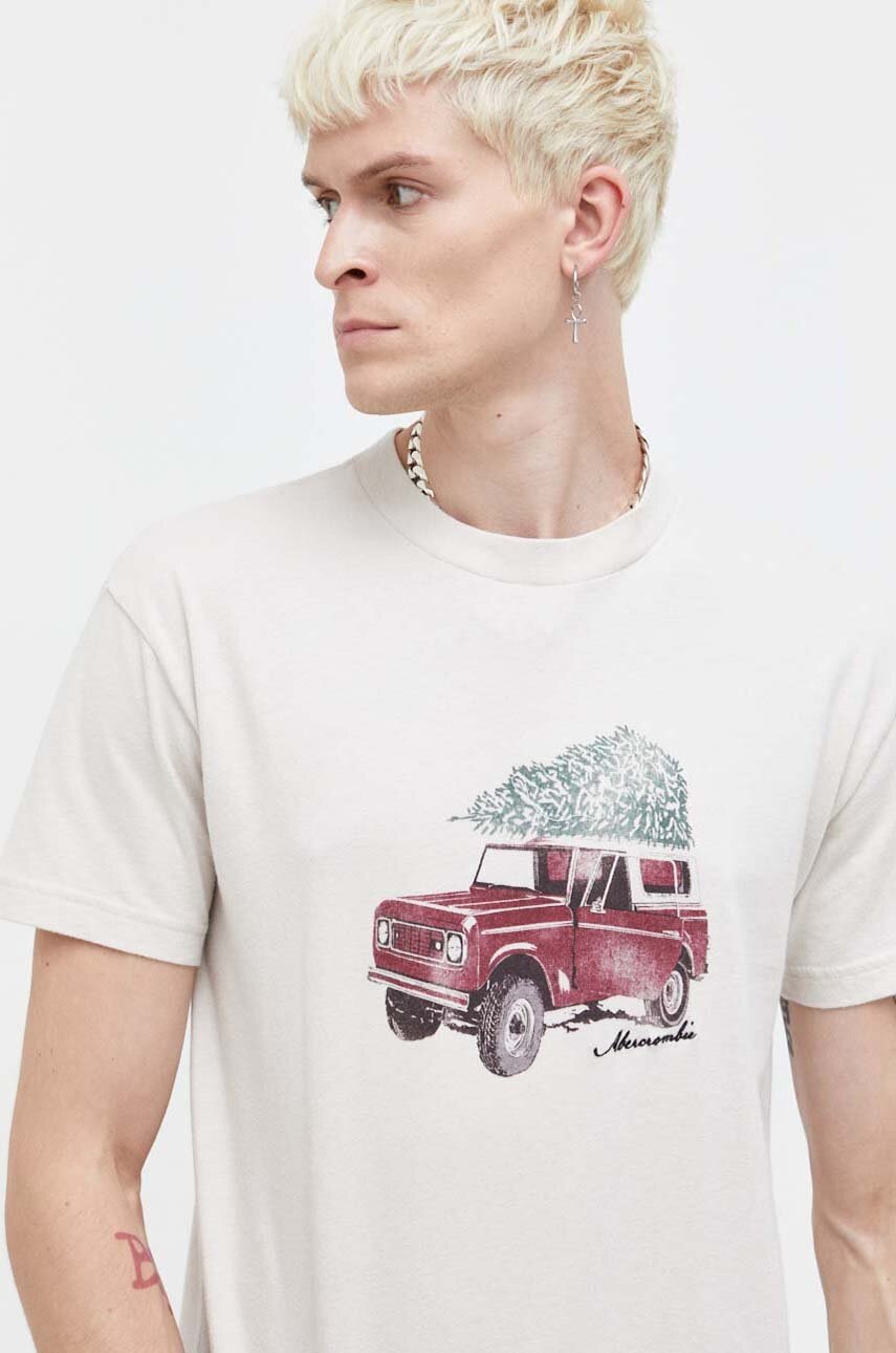 

Памучна тениска Abercrombie & Fitch в бежово с принт, Бежов