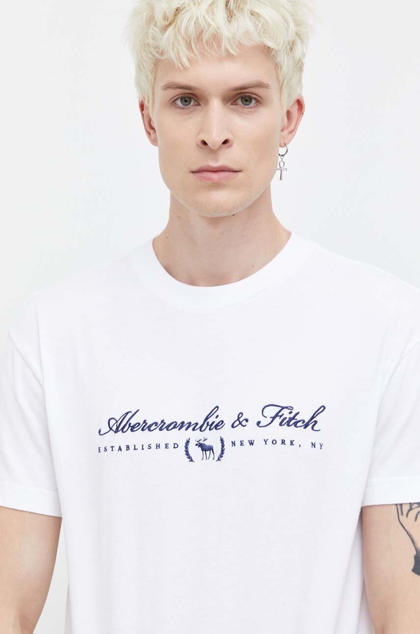 

Памучна тениска Abercrombie & Fitch в бяло с апликация, Бял