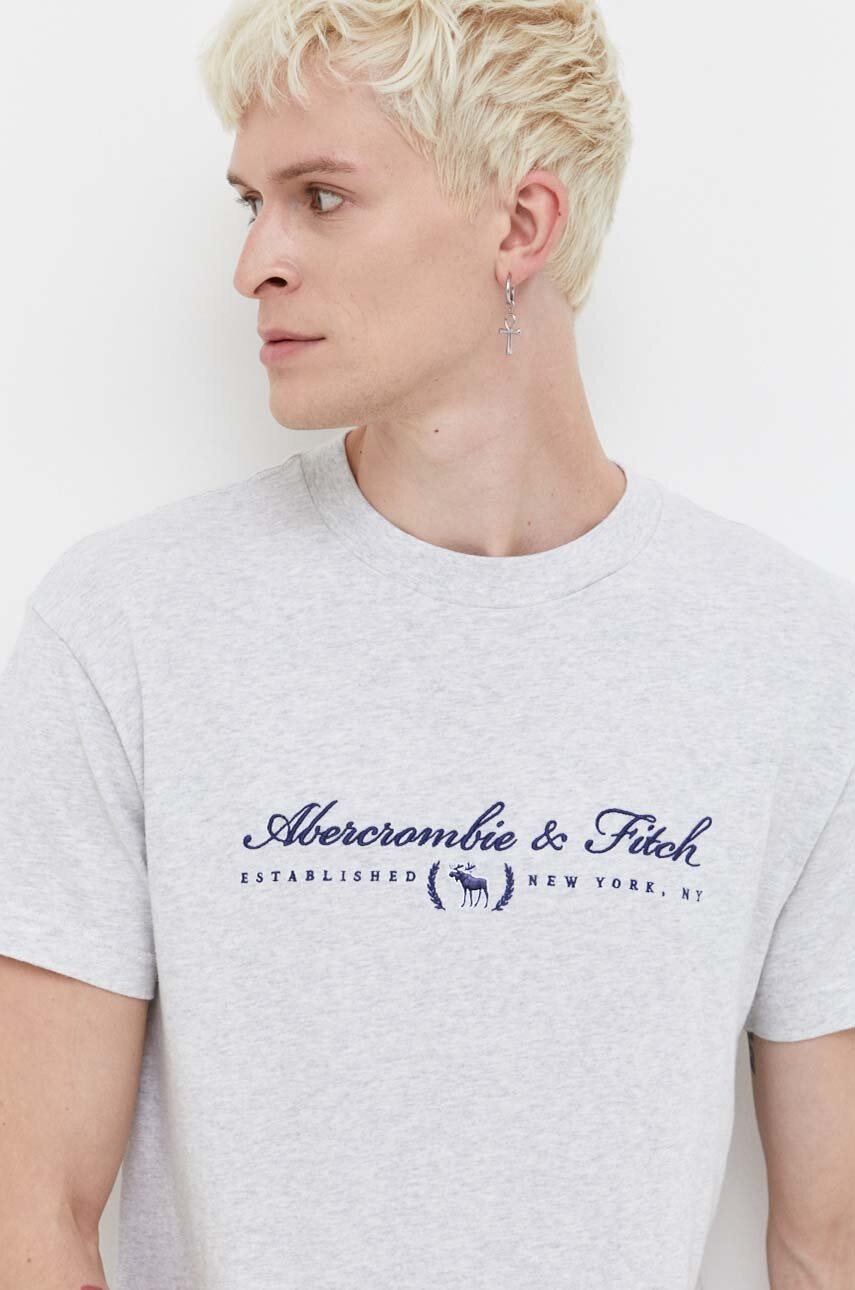 

Памучна тениска Abercrombie & Fitch в сиво с меланжов десен, Сив