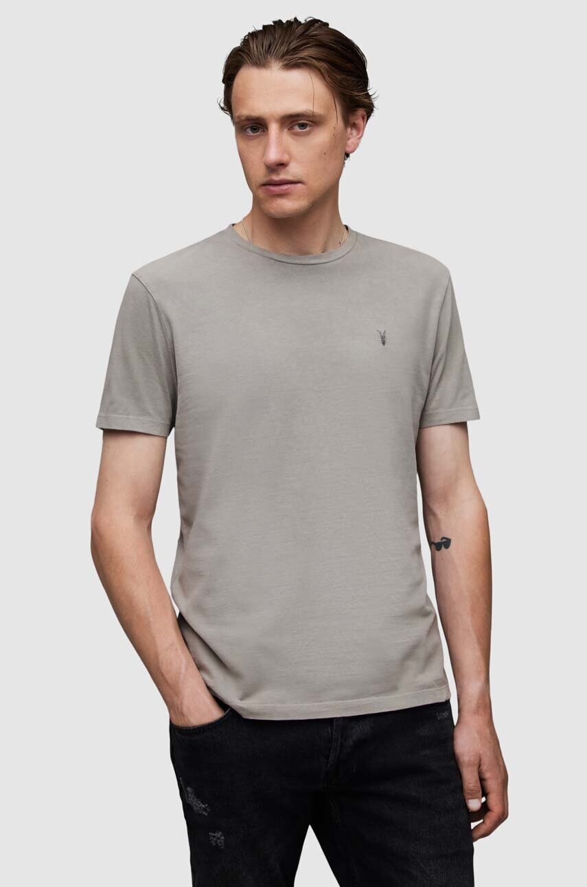 AllSaints tricou MD095Z OSSAGE SS CREW barbati, culoarea gri, neted